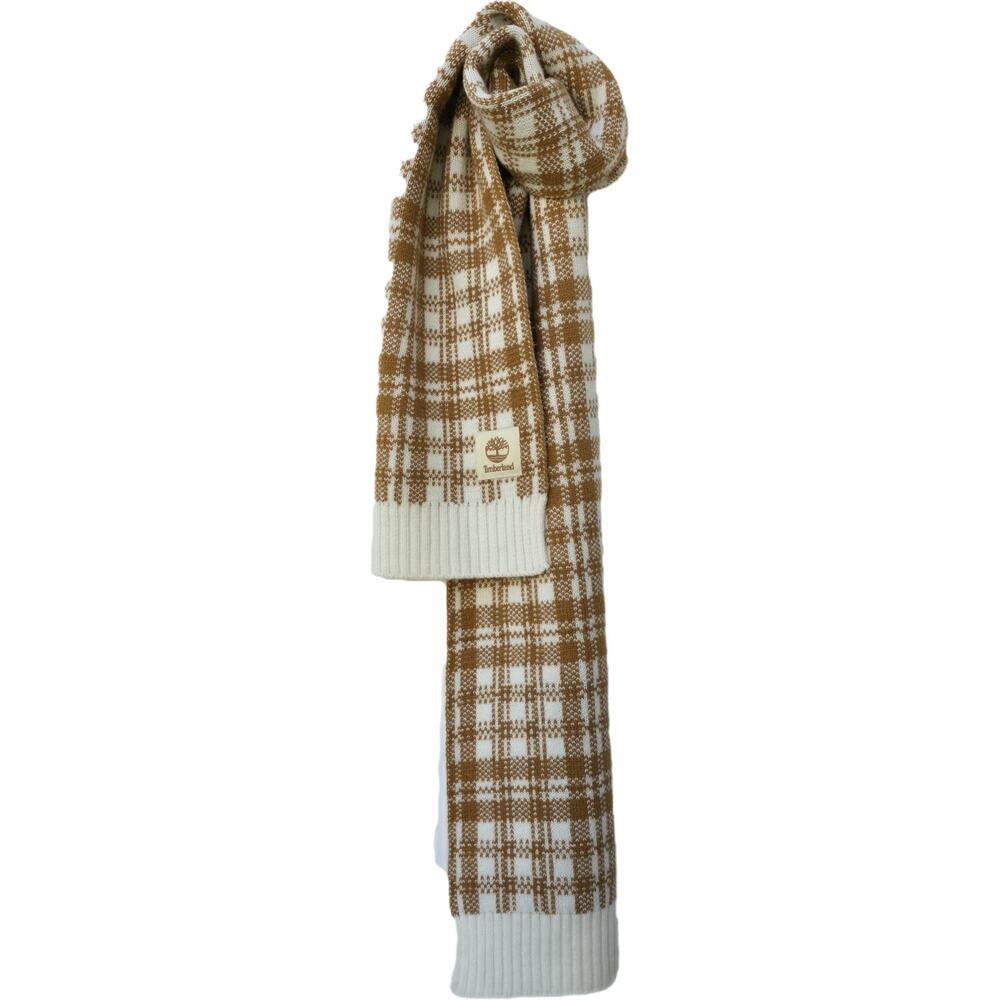 Timberland Womens Plaid Scarf Butterscotch Cream Brown